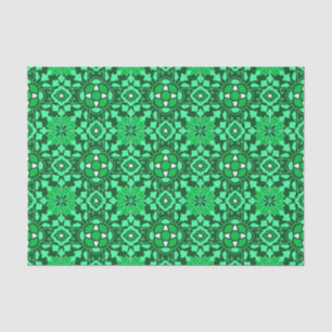 Papier Mousseline Carrelage marocain floral, vert Jade clair et fonc