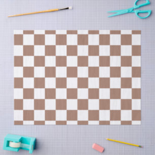 Papier Mousseline Carrés à damier marron moka blanc géométrique rétr