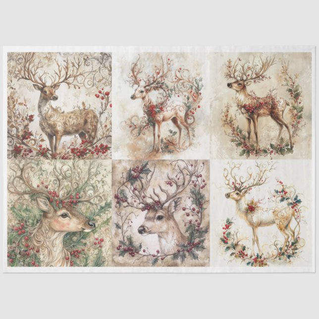 Papier Mousseline Carrés de Noël Reindeer (Recto)