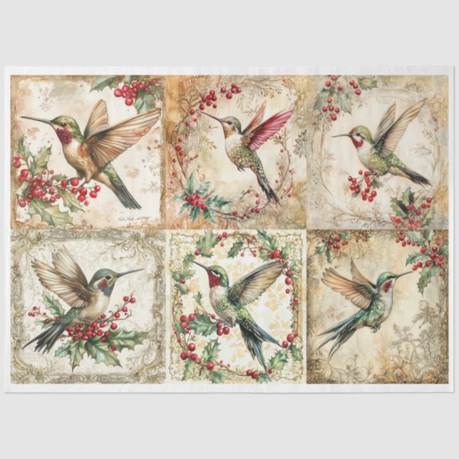 Papier Mousseline Carrés des colibris de Noël (Recto)