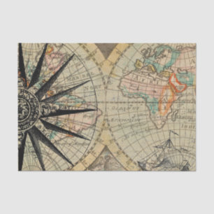 Papier Mousseline Carte ancienne avec boussole