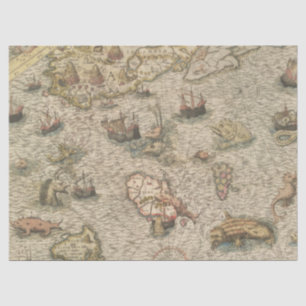 Papier Mousseline Carte antique et Créatures marines Découpage