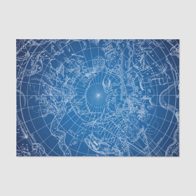 Papier Mousseline Carte astrologique blanche et bleue (Recto)