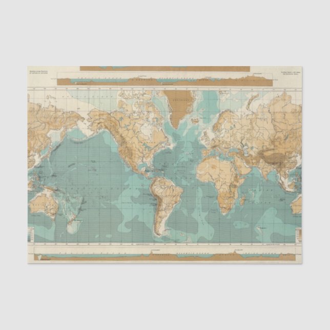 Papier Mousseline Carte bathyorographical du monde (Recto)