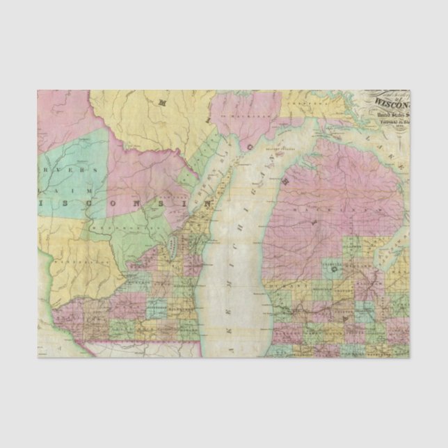 Papier Mousseline Carte de l'état du Michigan (Recto)