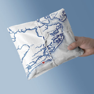 Papier Mousseline Carte de l'île de Kiawah SC Élégant bleu marine