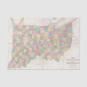 Papier Mousseline Carte de l'Ohio et de l'Indiana