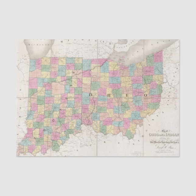 Papier Mousseline Carte de l'Ohio et de l'Indiana (Recto)