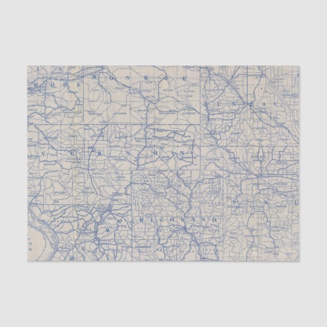 Papier Mousseline Carte de route de bicyclette du Wisconsin (Recto)