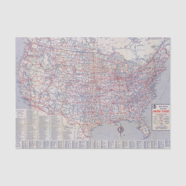 Papier Mousseline Carte de route Etats-Unis (Recto)