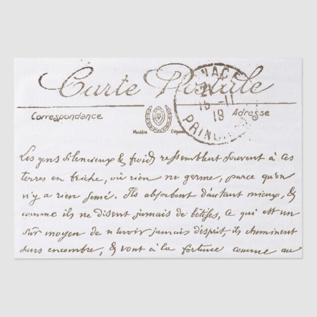 Papier Mousseline Carte Décorative Postale French Script Découpage (Recto)