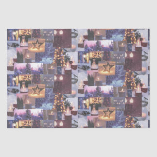 Papier Mousseline Carte des paysages et lumières de Noël bleu