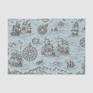 Papier Mousseline Carte des trésors de pirates Vintages Bleu marin