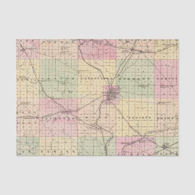 Papier Mousseline Carte du comté de Rock, état du Wisconsin (Recto)