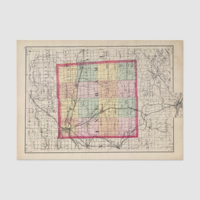 Papier Mousseline Carte du comté d'Ingham, Michigan (Recto)