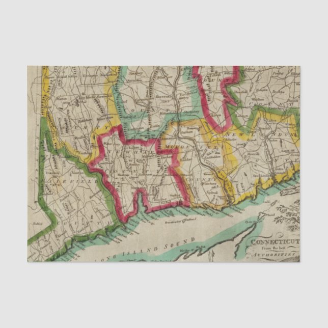 Papier Mousseline Carte du Connecticut (Recto)