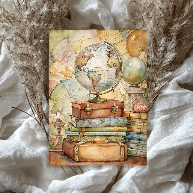 Papier Mousseline Carte du globe des valises de vacances d'été vinta (Vintage summer vacation suitcases globe map tissue paper)