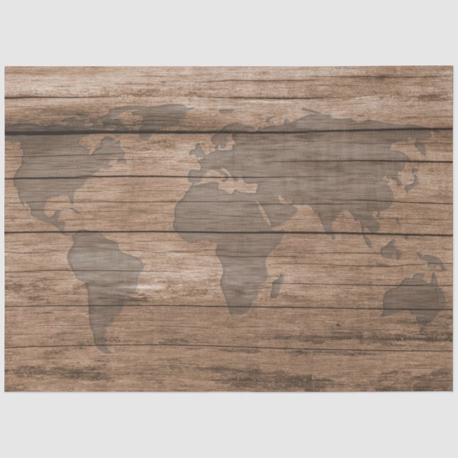 Papier Mousseline Carte du monde Bois rustique 20x30 Découpage (Recto)