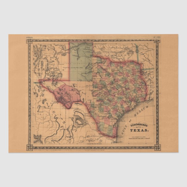 Papier Mousseline Carte du Texas antique #1 (Recto)