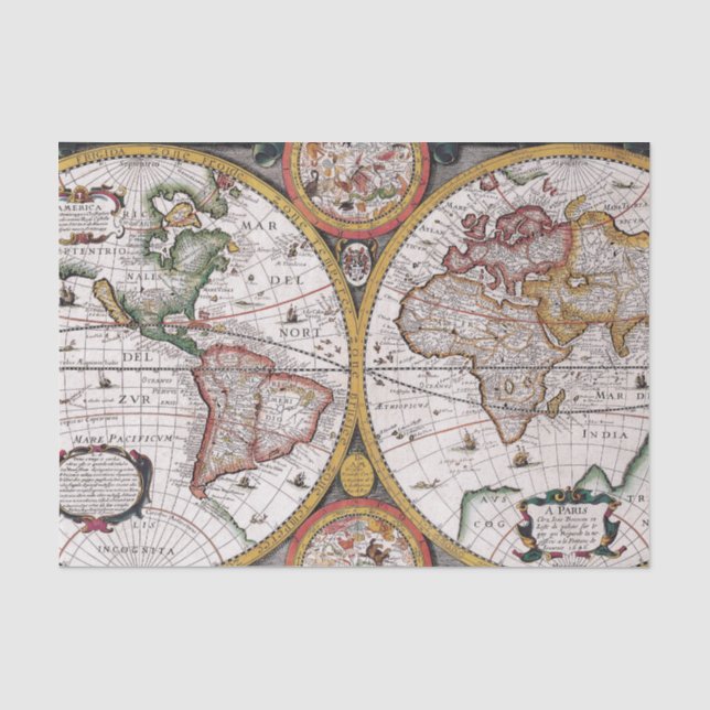 Papier Mousseline Carte du Vieux Monde (Recto)