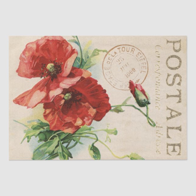 Papier Mousseline Carte Fleur Rouge Postale Découpage Français (Recto)