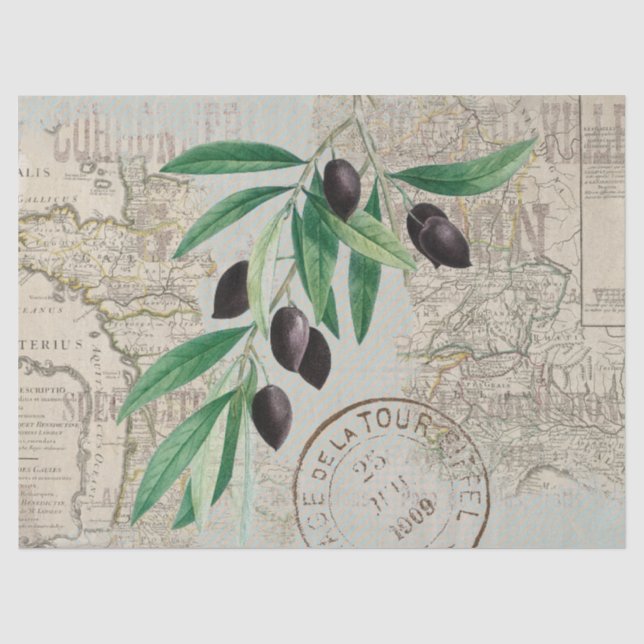 Papier Mousseline Carte France Olive Branch Découpage français Vinta (Recto)