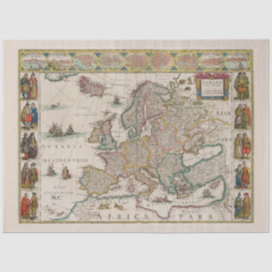 Papier Mousseline Carte médiévale de l'Europe (par Willem Blaeu)