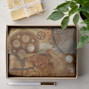 Papier Mousseline Carte Mondiale Steampunk Horloges Gears
