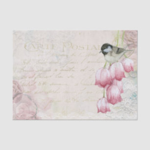 Papier Mousseline Carte Oiseau Postale Parmi Les Fleurs Papier Tissu