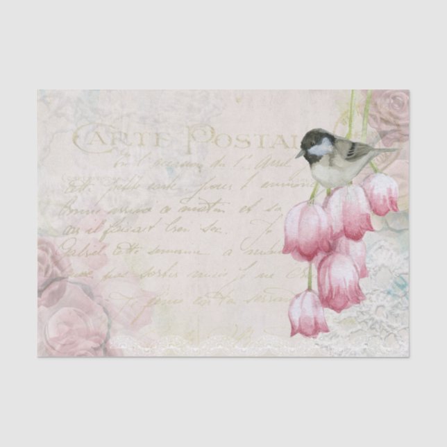 Papier Mousseline Carte Oiseau Postale Parmi Les Fleurs Papier Tissu (Recto)