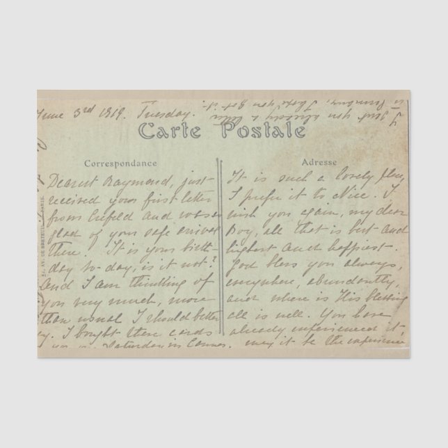Papier Mousseline Carte Postale Anglais Script Vert Vintage (Recto)