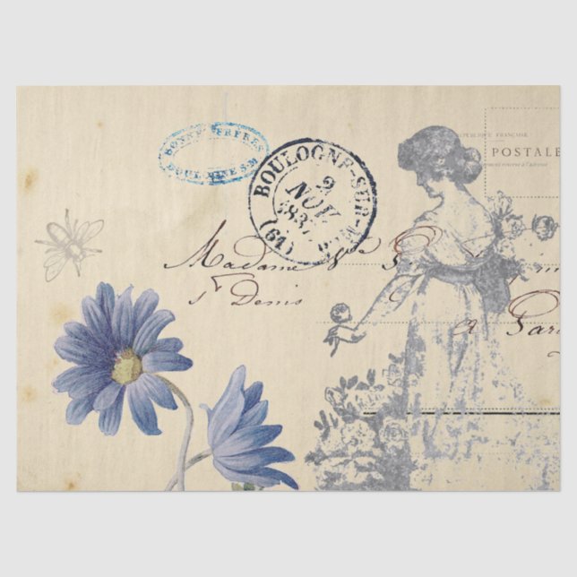 Papier Mousseline Carte postale du grand Rose français Lady Bee Flow (Recto)