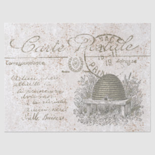 Papier Mousseline Carte Postale French Script Beehive Skep Decoupage