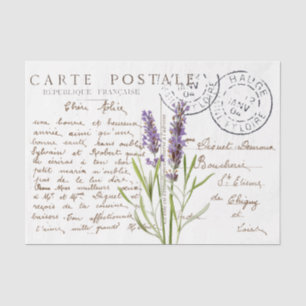 Papier Mousseline Carte Postale French Script Lavender Flower Craft
