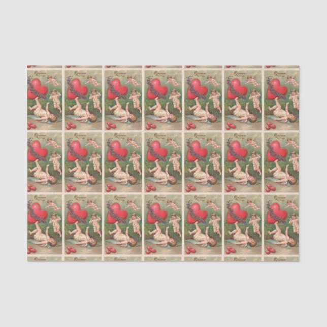 Papier Mousseline Carte postale rouge de Valentine de coeurs d'ange (Recto)