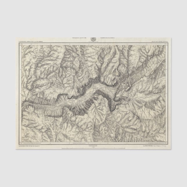 Papier Mousseline Carte topographique de la vallée de Yosemite (Recto)