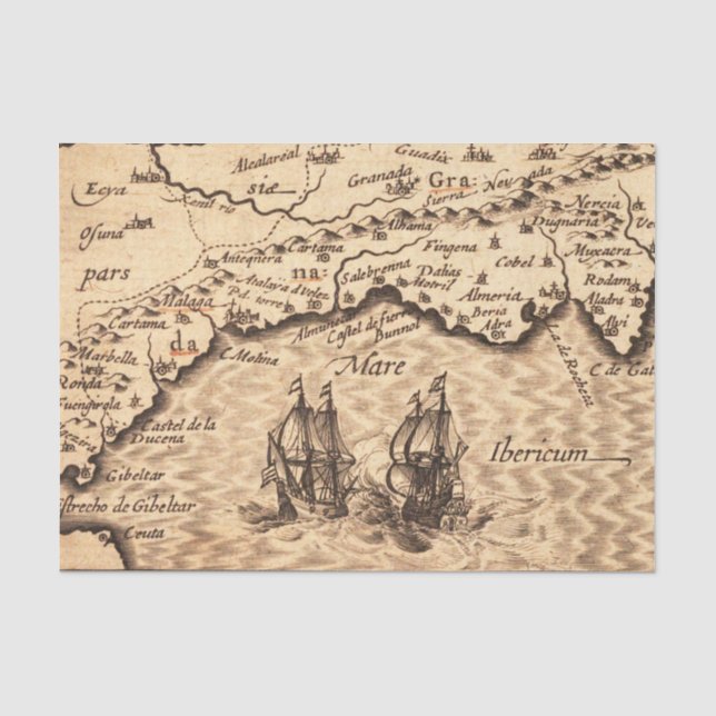 Papier Mousseline Carte vintage Avec Navires (Recto)