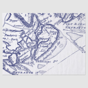 Papier Mousseline Carte vintage de l'île de Hilton Head SC bleu mari