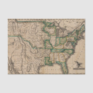 Papier Mousseline Carte vintage des États-Unis d'Amérique (1823)