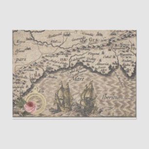Papier Mousseline Carte vintage et voiliers
