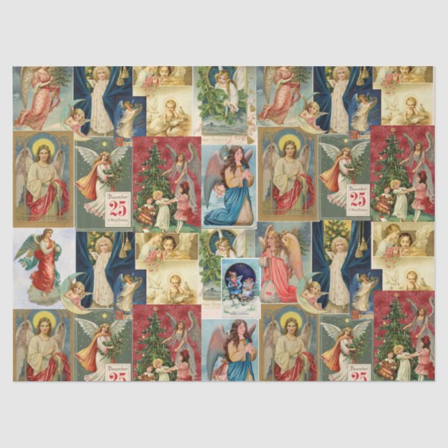 Papier Mousseline Cartes de Noël très anciennes avec collage d'anges (Recto)