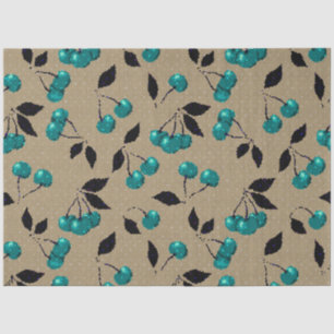 Papier Mousseline Cartographie mignon cerise bleu baie noir feuille