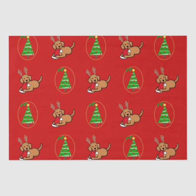 Papier Mousseline Carton de Noël Fox Red Labrador et Père Noël (Recto)