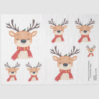 Papier Mousseline Cartoon de rennes de Noël aquarelle