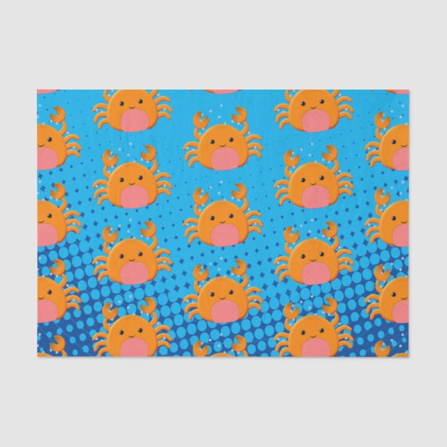 Papier Mousseline Cartoon mignon Crabe bleu océan (Recto)