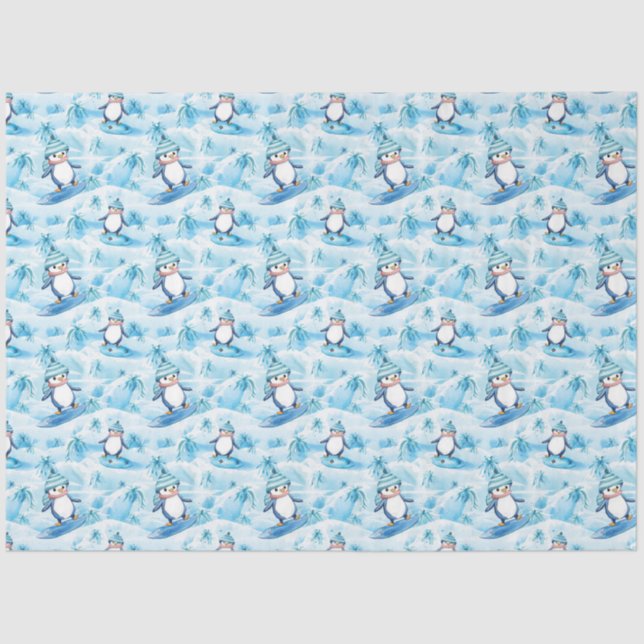 Papier Mousseline Cartoon Penguin Surfing (Recto)