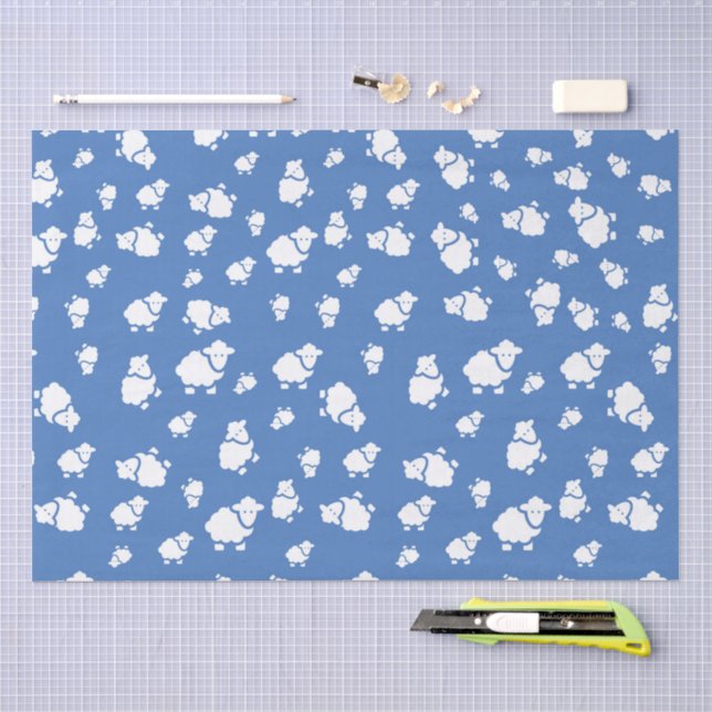 Papier Mousseline Cartoon Sheep sur arrière - plan bleu (Artisanat)