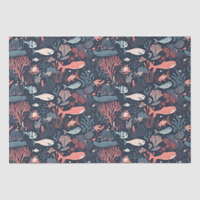 Papier Mousseline Cartoonish Fish and Sea Life Motif répétitif (Recto)