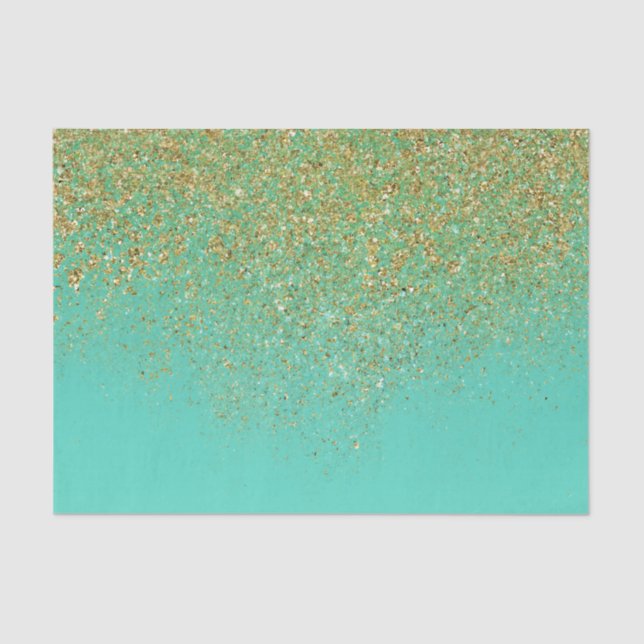 Papier Mousseline Cascady Gold Parties scintillant & Turquoise Aqua  (Recto)