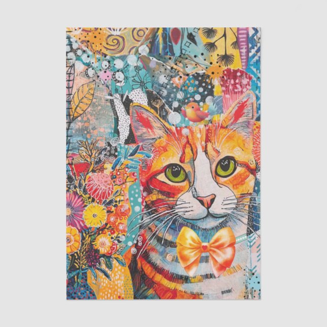 Papier Mousseline Cat Mixed Mixed Paper Collage (Recto)